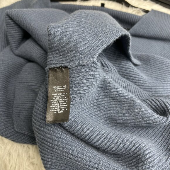 Lafayette 148 Blue Wool Cashmere Blend Ribbed  V-Neck Tunic Sweater Size L Boho - Picture 8 of 10